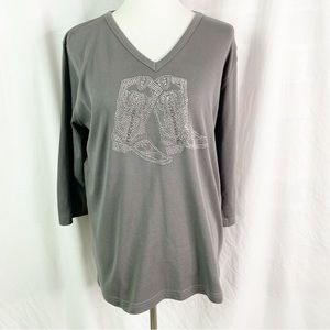 Isaac’s Designs Casuals Silver Metal Stud Rhinestone Cowboy Boots Gray Tee XL